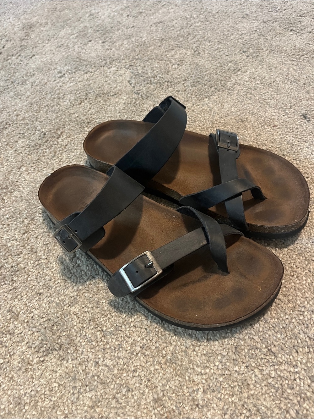 Black Strappy Women's Sandals with Buckle Accent